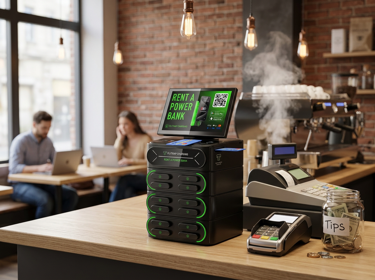 FlyTrap charging station deployed in coffee shops